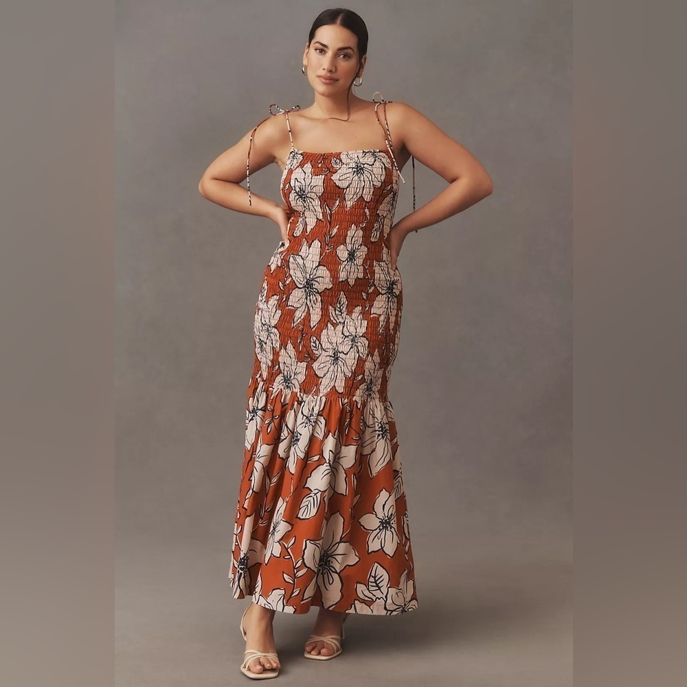 Dhruv Kapoor Smocked Flounce-Hem Dress NWT